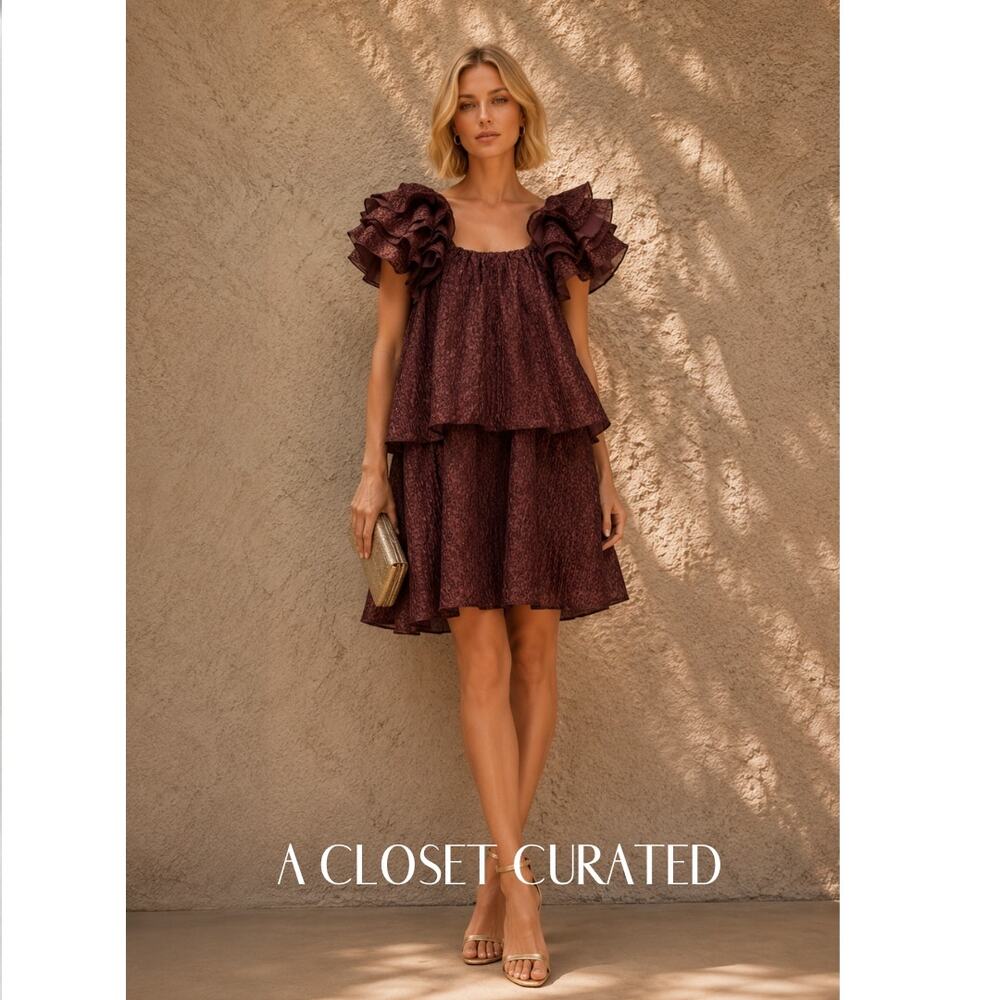 Custommade Kaeyla Ruffle Dress Brown Large NWT